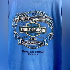 Vintage Harley Davidson Men's Blue and Black T-shirt. Playa del Carmen size L.